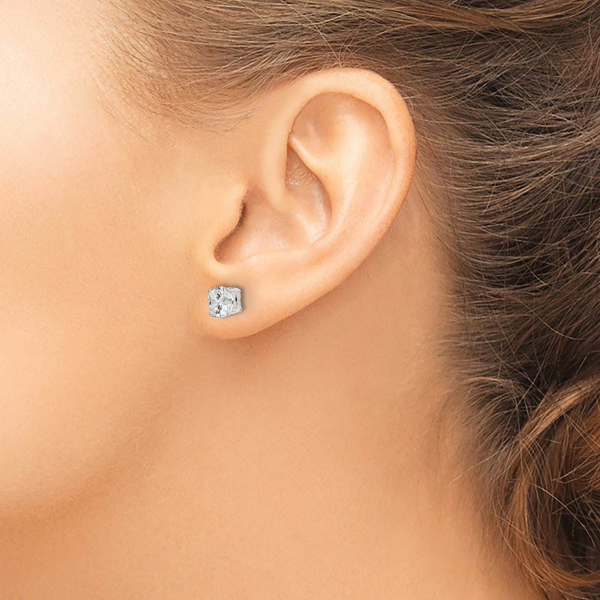 Sterling Silver Stud Earrings with Cubic Zirconia Center, Polished Dome Design for Women