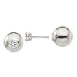 Sterling Silver Stud Earrings with Cubic Zirconia Center, Polished Dome Design for Women