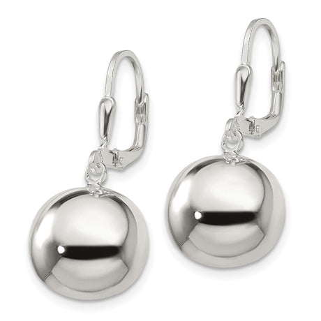 Sterling Silver Drop Earrings with Polished Dome Ball Charms, Leverback, Minimalist Design