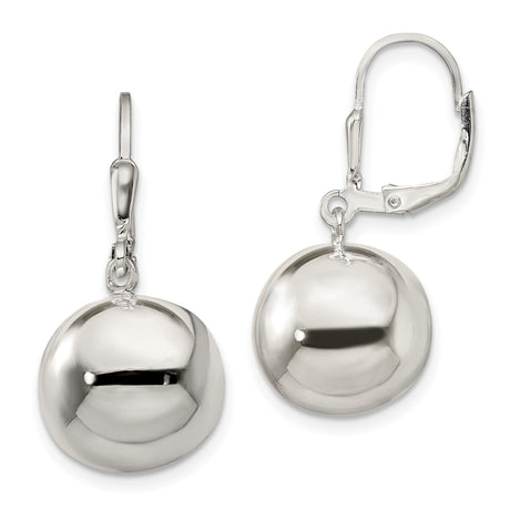 Sterling Silver Drop Earrings with Polished Dome Ball Charms, Leverback, Minimalist Design