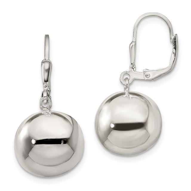 Sterling Silver Drop Earrings with Polished Dome Ball Charms, Leverback, Minimalist Design