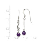 Sterling Silver Dangle Earrings with Amethyst, Swirl and Textured Bar Vintage Design