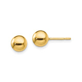 Sterling Silver Gold Plated Ball Stud Earrings, 7mm Round Polished Minimalist Design