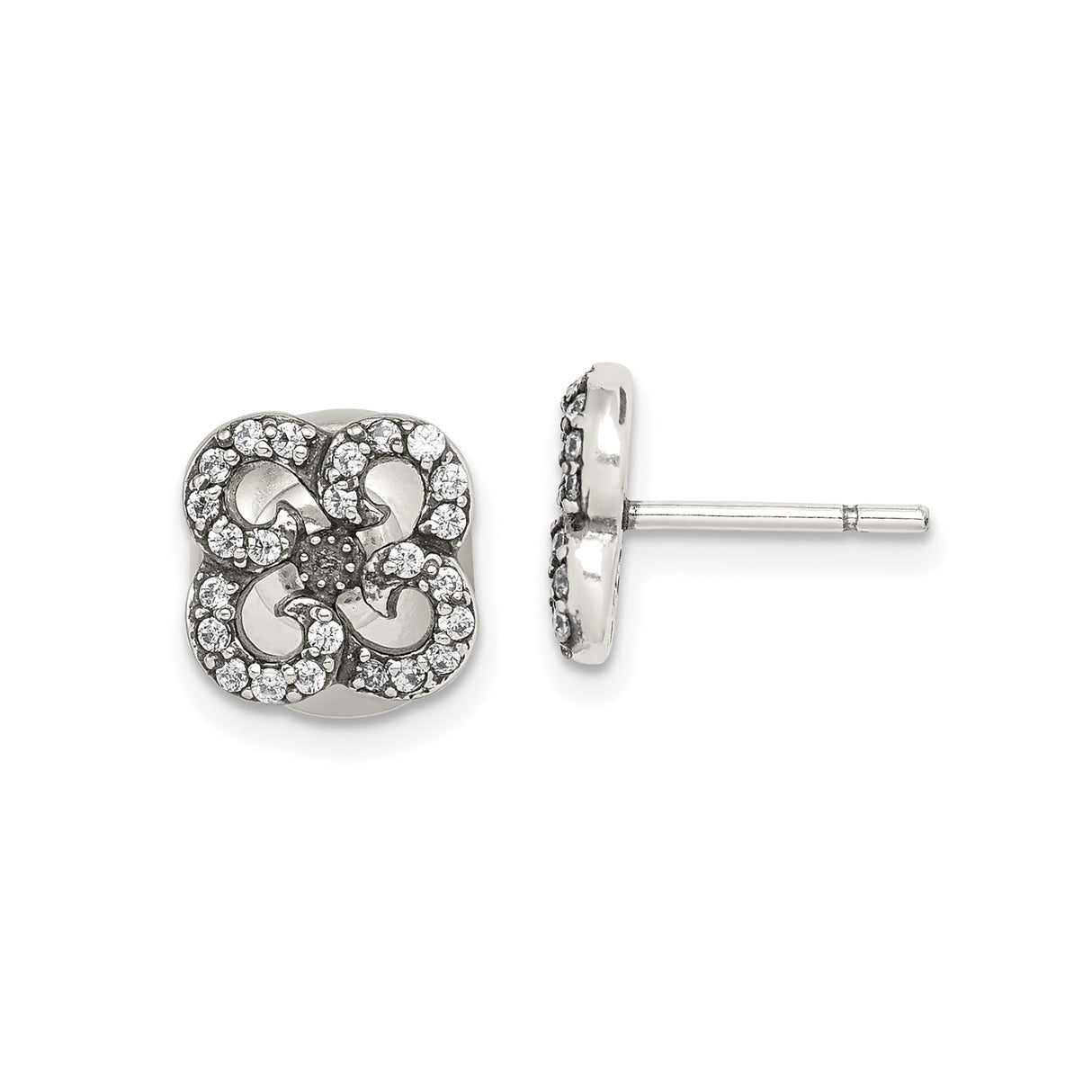 Sterling Silver Celtic Knot Stud Earrings with Cubic Zirconia Pave Design for Women