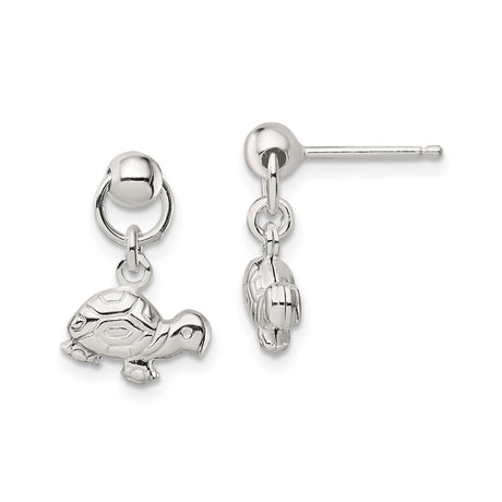 Sterling Silver Turtle Dangle Stud Earrings for Women and Girls with Detailed Turtle Charms, Symbolic Ocean Jewelry, Animal Themed Nature Design, Lightweight Marine Life Drop Accessories