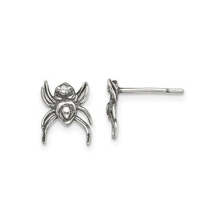 Sterling Silver Spider Stud Earrings with Cubic Zirconia, Gothic Halloween Style