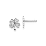 Sterling Silver Stud Earrings with Cubic Zirconia, Four Leaf Clover Design, Irish Lucky Theme
