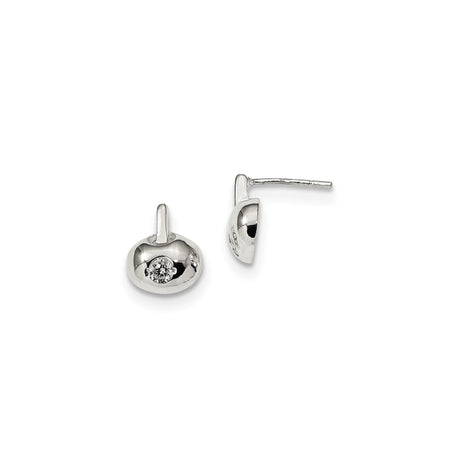 Sterling Silver Stud Earrings with Cubic Zirconia, Domed Minimalist Design, Polished Finish