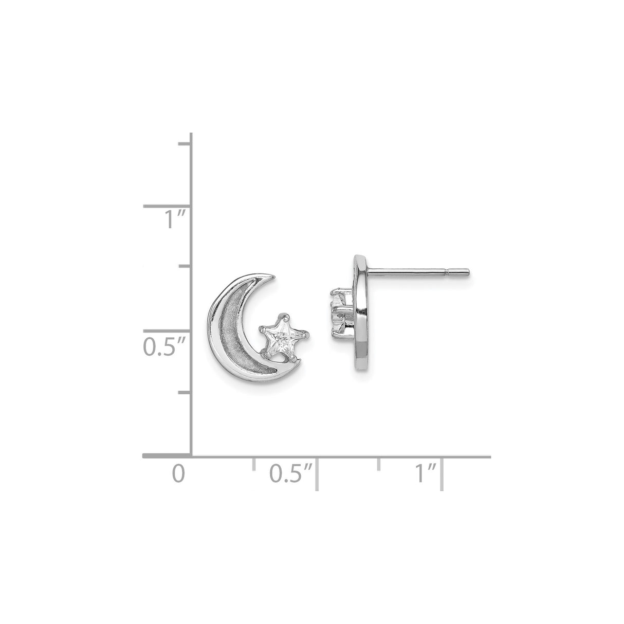 Sterling Silver Moon and Star Stud Earrings with Cubic Zirconia, Crescent Celestial Design