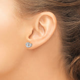 Sterling Silver Double Heart Stud Earrings with Cubic Zirconia Accents