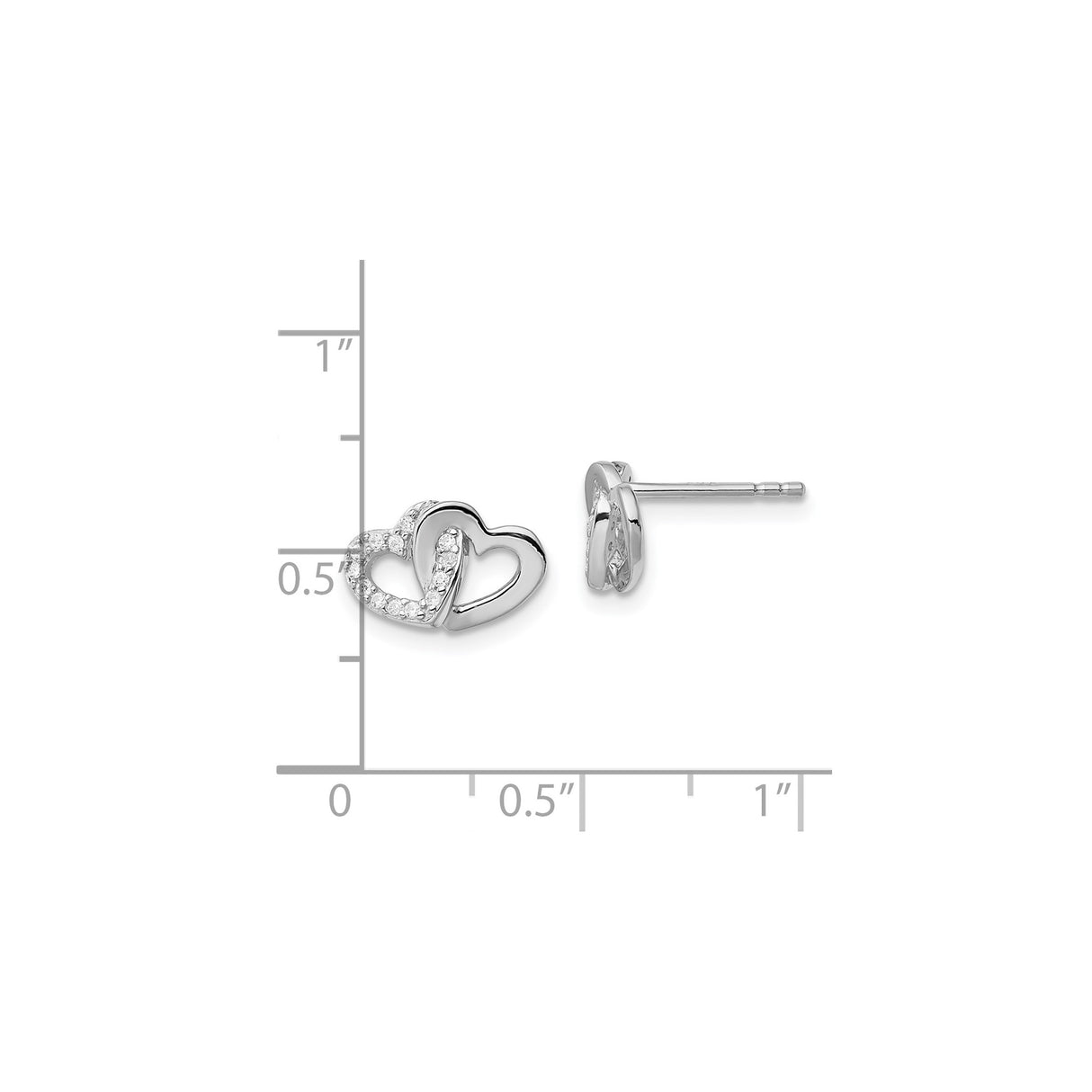 Sterling Silver Double Heart Stud Earrings with Cubic Zirconia Accents
