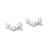 Sterling Silver Heart Ear Climber Earrings with Three Polished Hearts, Minimalist Design for Women