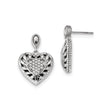 Sterling Silver Heart Shaped Dangle Earrings with Cubic Zirconia and Lattice Design