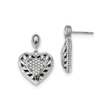 Sterling Silver Heart Shaped Dangle Earrings with Cubic Zirconia and Lattice Design