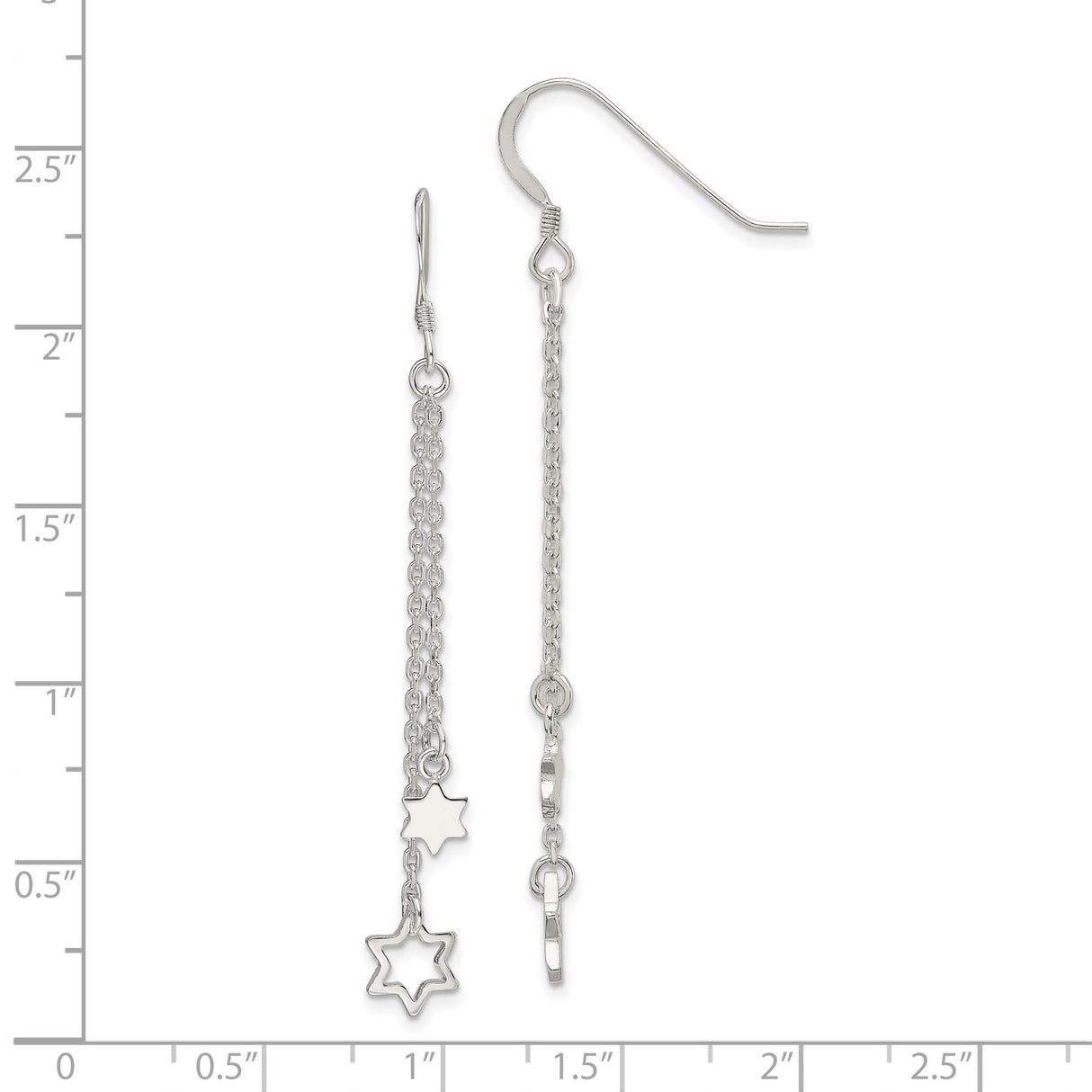 Sterling Silver Dangle Earrings with Star of David and Delicate Hanging Chains