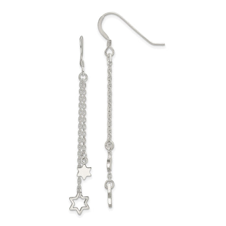 Sterling Silver Dangle Earrings with Star of David and Delicate Hanging Chains