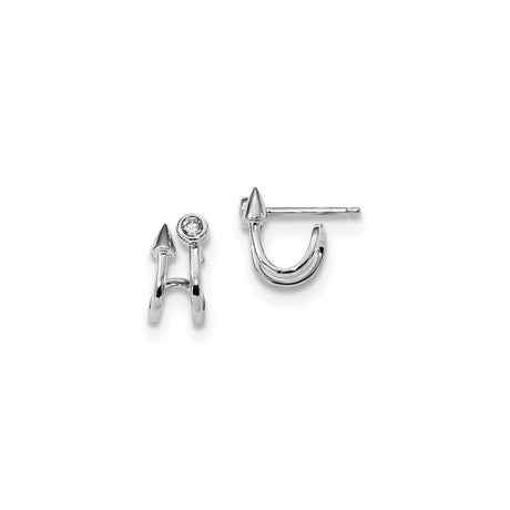 Sterling Silver Double Arrow Stud Earrings with Cubic Zirconia, Modern Geometric Design