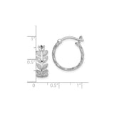 Sterling Silver Hoop Earrings with Cubic Zirconia, Textured Leaf Design, Botanical Style