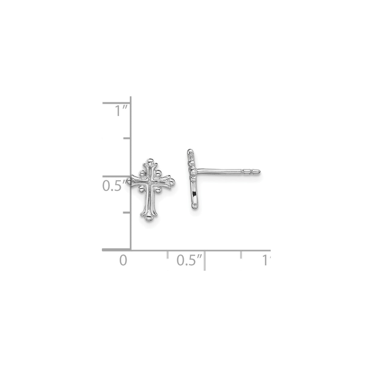 Sterling Silver Budded Cross Stud Earrings, Polished Textured Religious Design