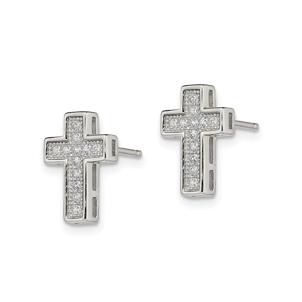 Sterling Silver Cross Stud Earrings with Cubic Zirconia, Modern Spiritual Design