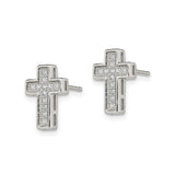 Sterling Silver Cross Stud Earrings with Cubic Zirconia, Modern Spiritual Design
