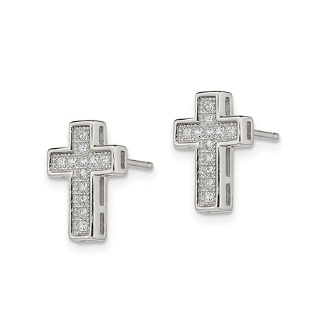 Sterling Silver Cross Stud Earrings with Cubic Zirconia, Modern Spiritual Design