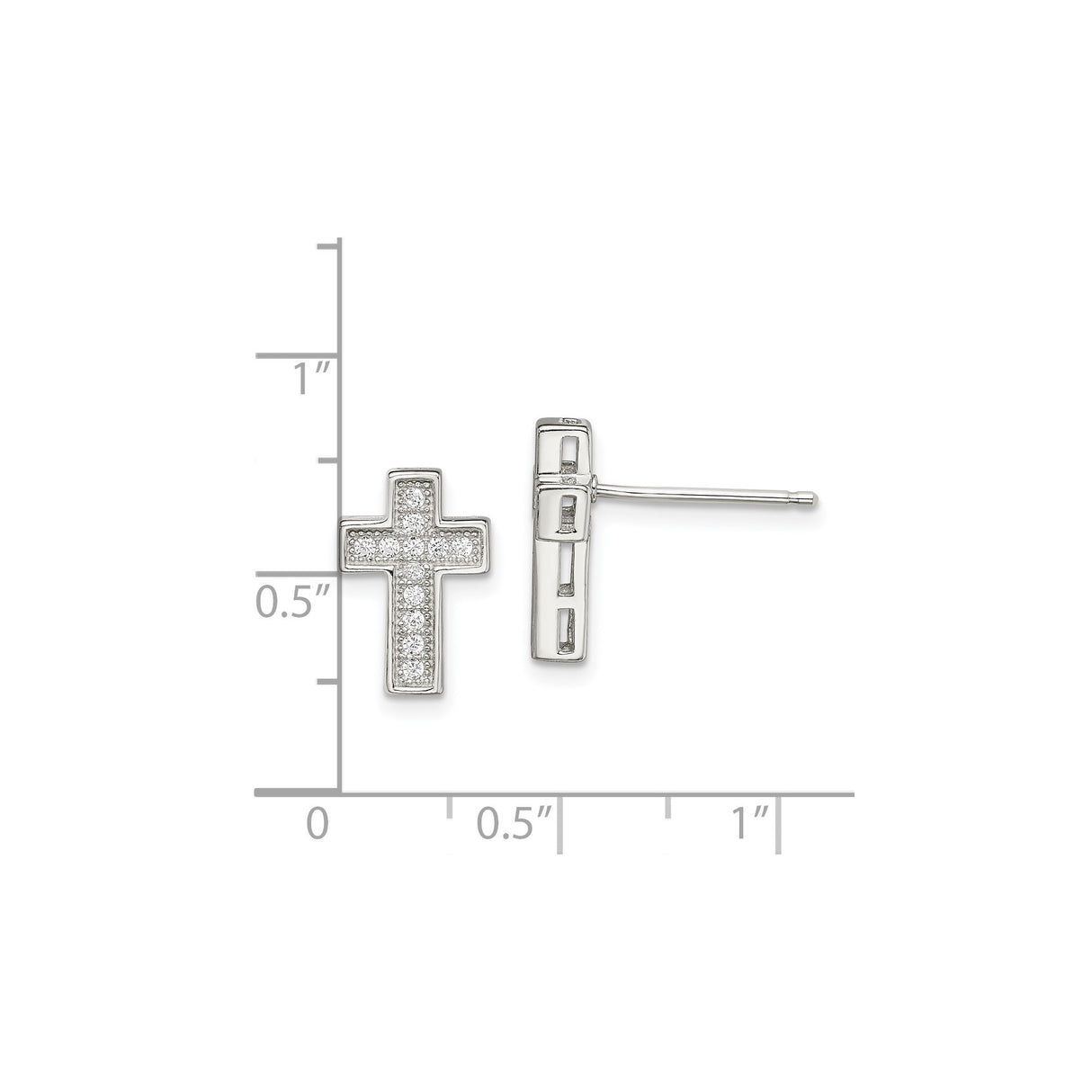 Sterling Silver Cross Stud Earrings with Cubic Zirconia, Modern Spiritual Design