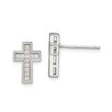 Sterling Silver Cross Stud Earrings with Cubic Zirconia, Modern Spiritual Design