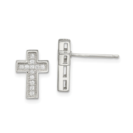 Sterling Silver Cross Stud Earrings with Cubic Zirconia, Modern Spiritual Design