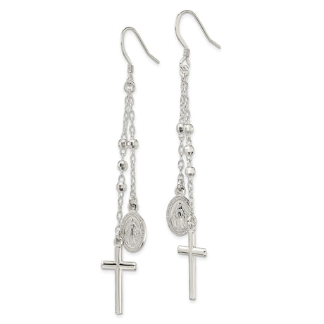 Sterling Silver Latin Cross Pendant with Beaded Design and Miraculous Medal Charm