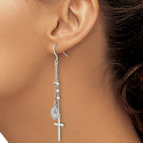 Sterling Silver Latin Cross Pendant with Beaded Design and Miraculous Medal Charm