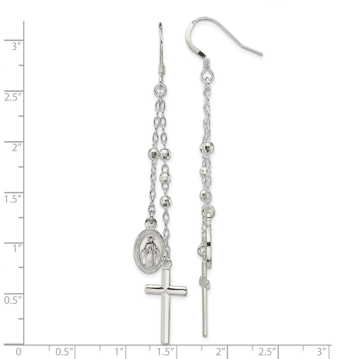 Sterling Silver Latin Cross Pendant with Beaded Design and Miraculous Medal Charm