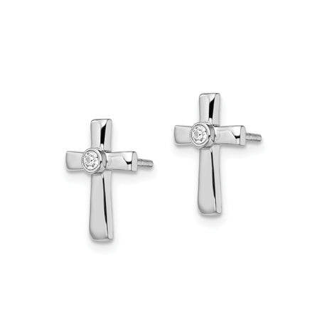 Sterling Silver Cross Pendant with Cubic Zirconia and CZ Stud Earrings, Modern Faith Design