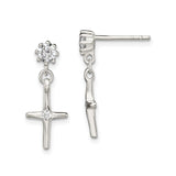 Sterling Silver Cross Pendant with Cubic Zirconia, Modern Curved Faith Design