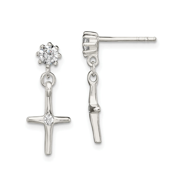 Sterling Silver Cross Pendant with Cubic Zirconia, Modern Curved Faith Design