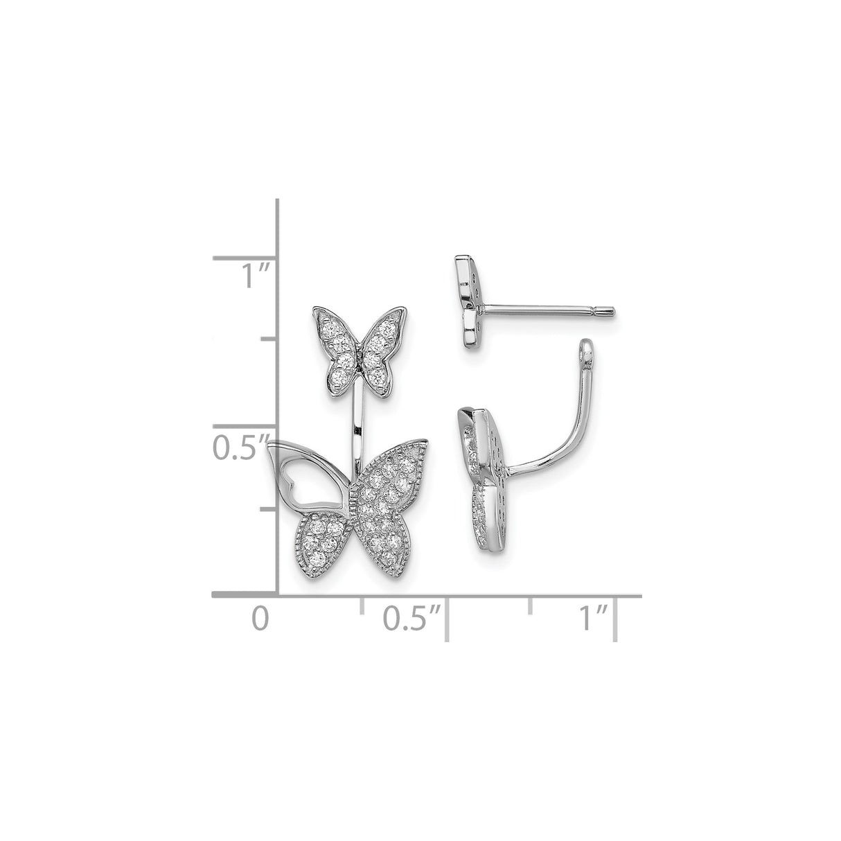 Sterling Silver Butterfly Jacket Earrings with Cubic Zirconia and Heart Cutout Wings