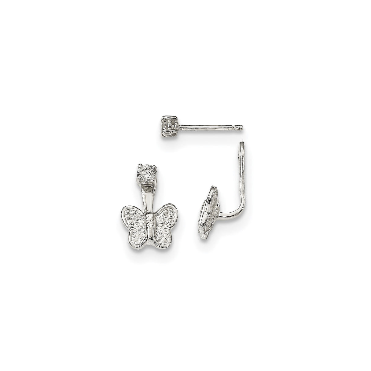 Sterling Silver Butterfly Stud Earrings with Cubic Zirconia, Dainty Nature-Inspired Design