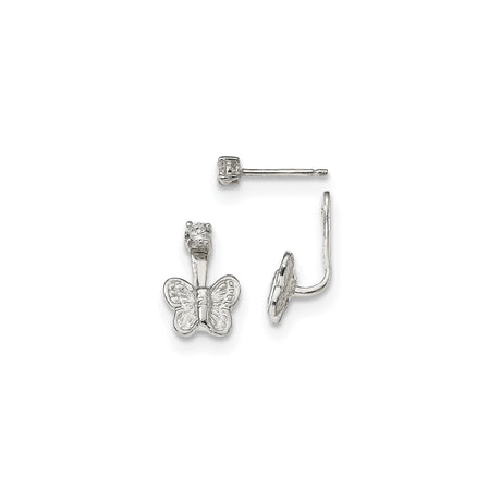 Sterling Silver Butterfly Stud Earrings with Cubic Zirconia, Dainty Nature-Inspired Design