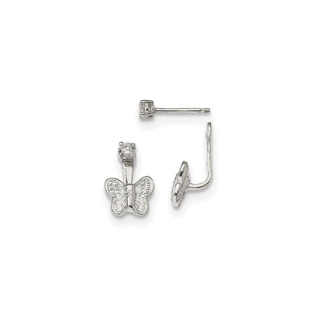 Sterling Silver Butterfly Stud Earrings with Cubic Zirconia, Dainty Nature-Inspired Design