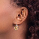 Sterling Silver Dangle Earrings with Openwork Round Design and Rose Gold Birds on Gold Branches