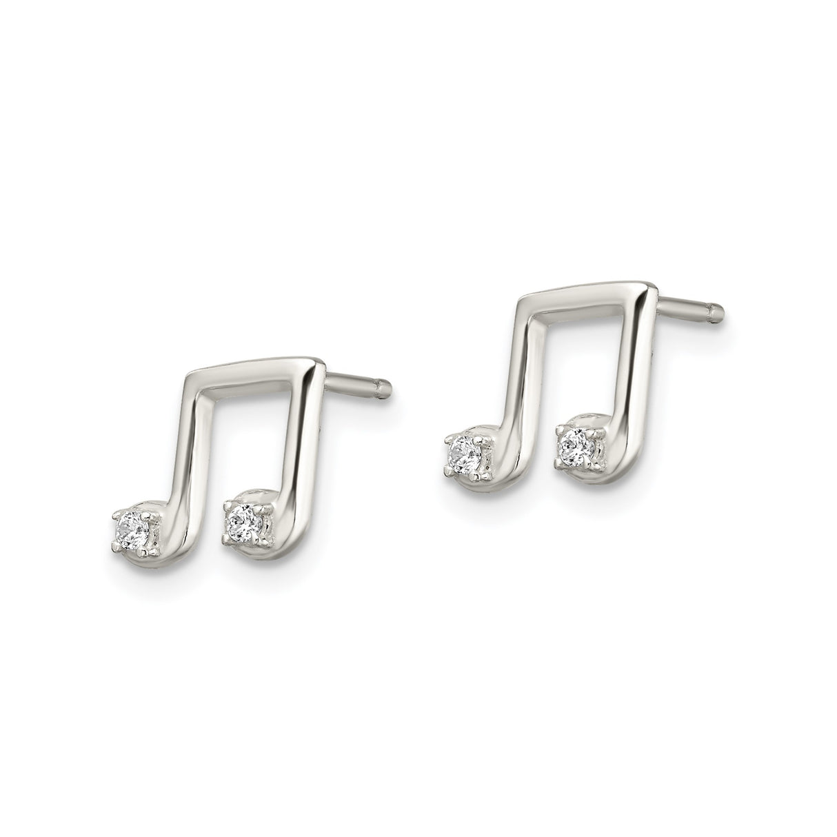 Sterling Silver Music Note Stud Earrings with Cubic Zirconia, Treble Clef Design
