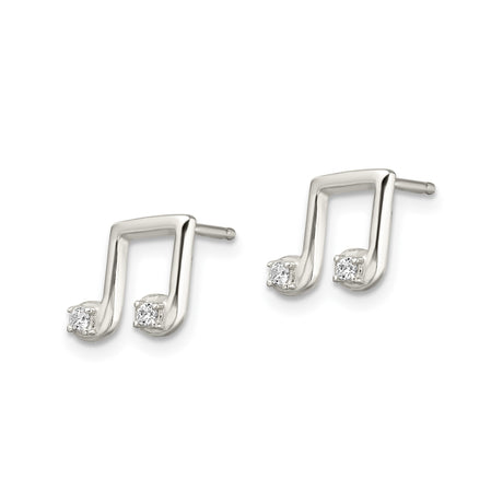 Sterling Silver Music Note Stud Earrings with Cubic Zirconia, Treble Clef Design