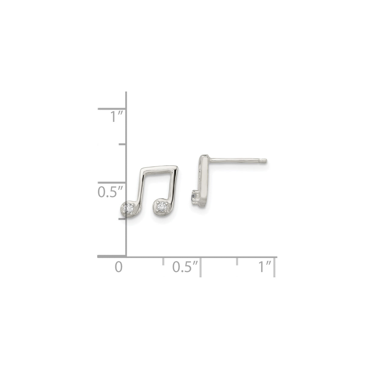 Sterling Silver Music Note Stud Earrings with Cubic Zirconia, Treble Clef Design