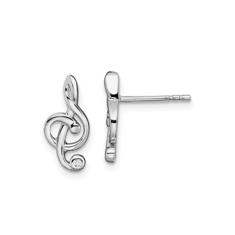 Sterling Silver Treble Clef Stud Earrings with Small Clear Gemstone Accents, Musical Note Jewelry for Women, Minimalist Music Symbol Silver Studs, Creative Earrings for Musicians or Teachers