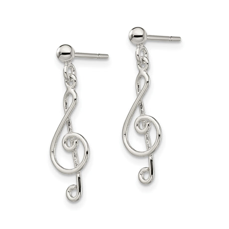 Sterling Silver Treble Clef Dangle Earrings with Openwork Musical Note Design