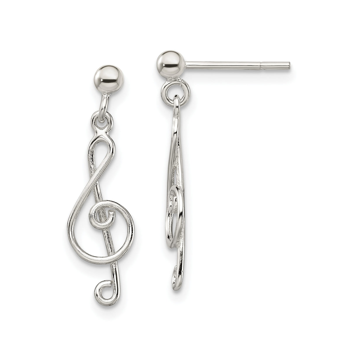 Sterling Silver Treble Clef Dangle Earrings with Openwork Musical Note Design