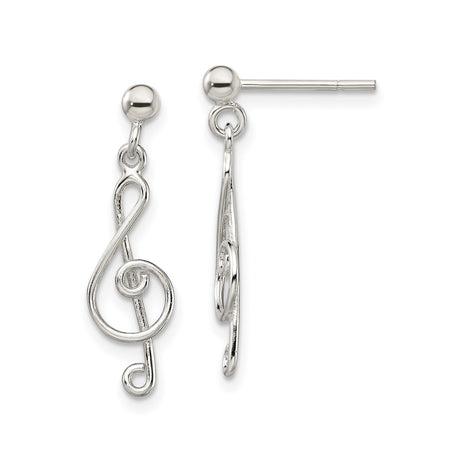 Sterling Silver Treble Clef Dangle Earrings with Openwork Musical Note Design