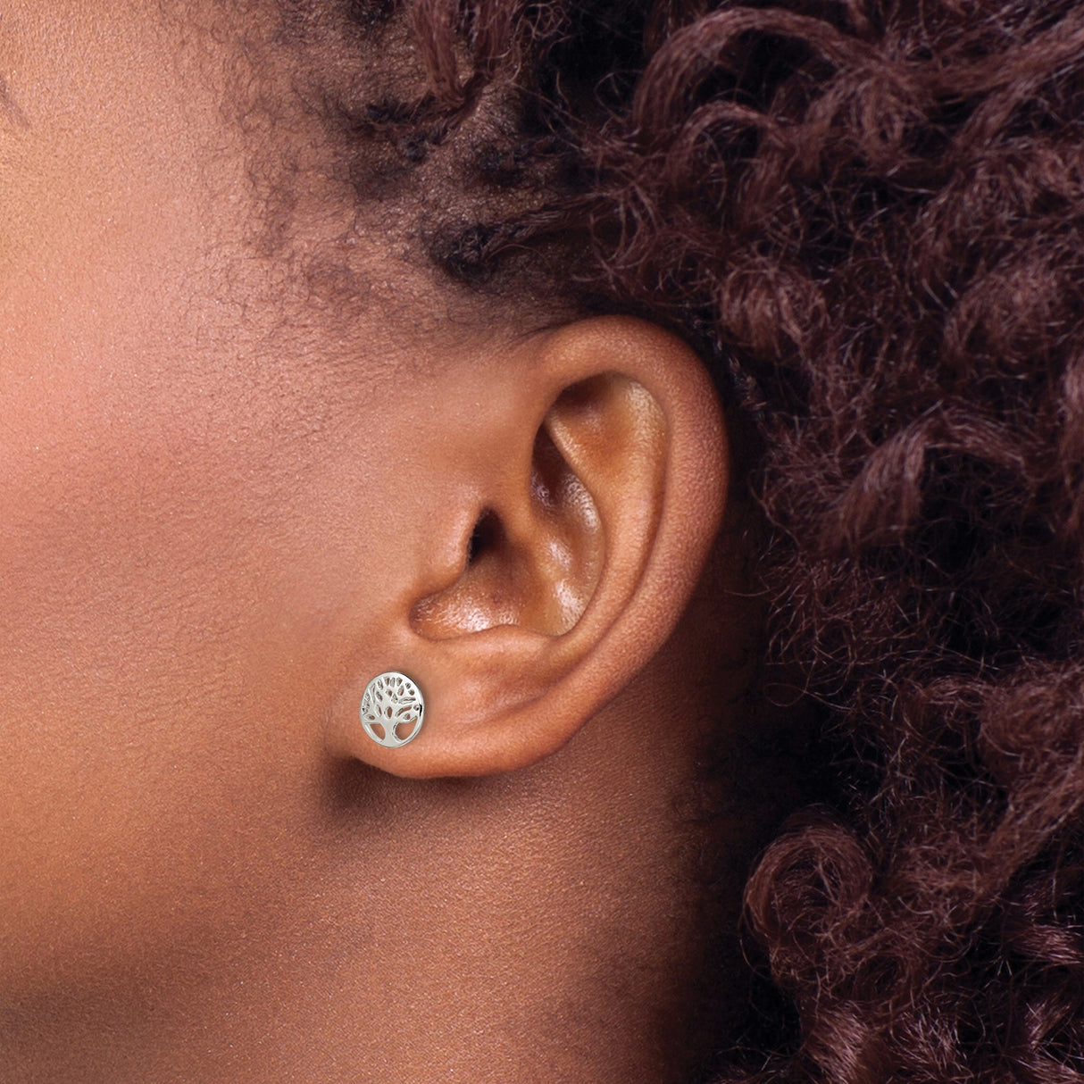 Sterling Silver Tree Of Life Stud Earrings Round Cutout