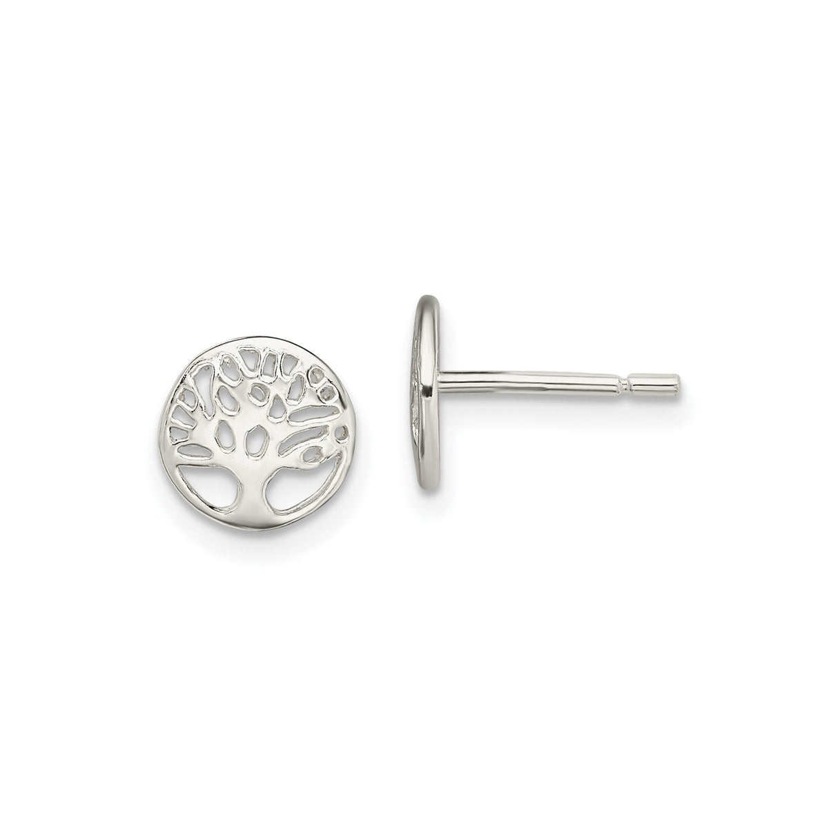 Sterling Silver Tree of Life Stud Earrings for Women with Round Cutout Design, Lightweight Nature Jewelry Symbolizing Balance and Growth, Boho Spiritual Silver Studs for Everyday or Yoga Wear