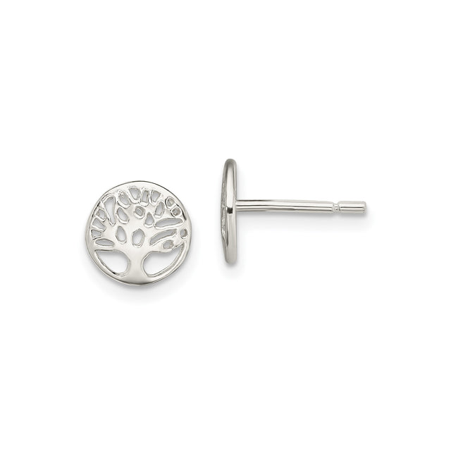 Sterling Silver Tree of Life Stud Earrings for Women with Round Cutout Design, Lightweight Nature Jewelry Symbolizing Balance and Growth, Boho Spiritual Silver Studs for Everyday or Yoga Wear